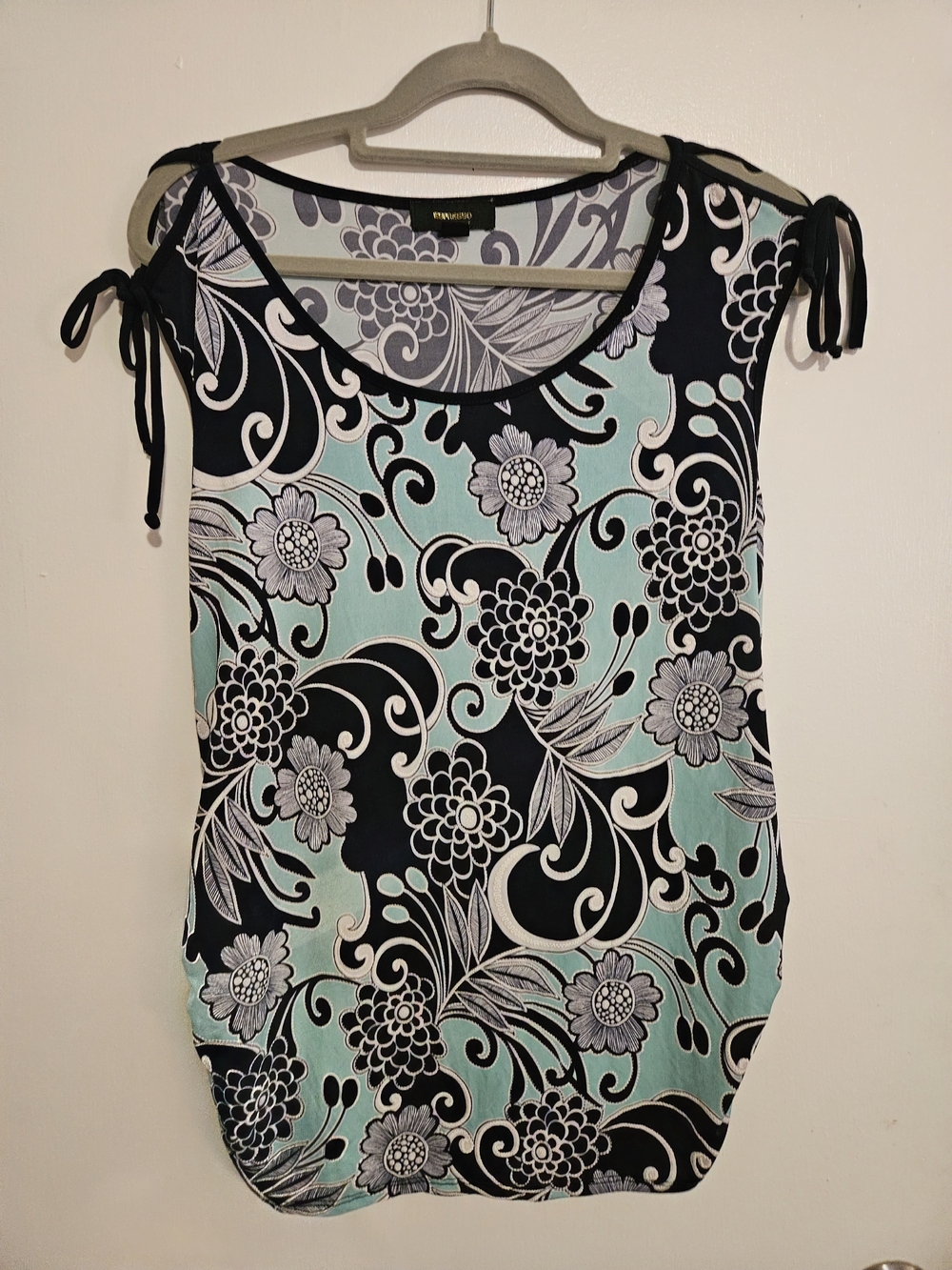 Espresso Mint & Black Floral Tie-Shoulder Tank Top
